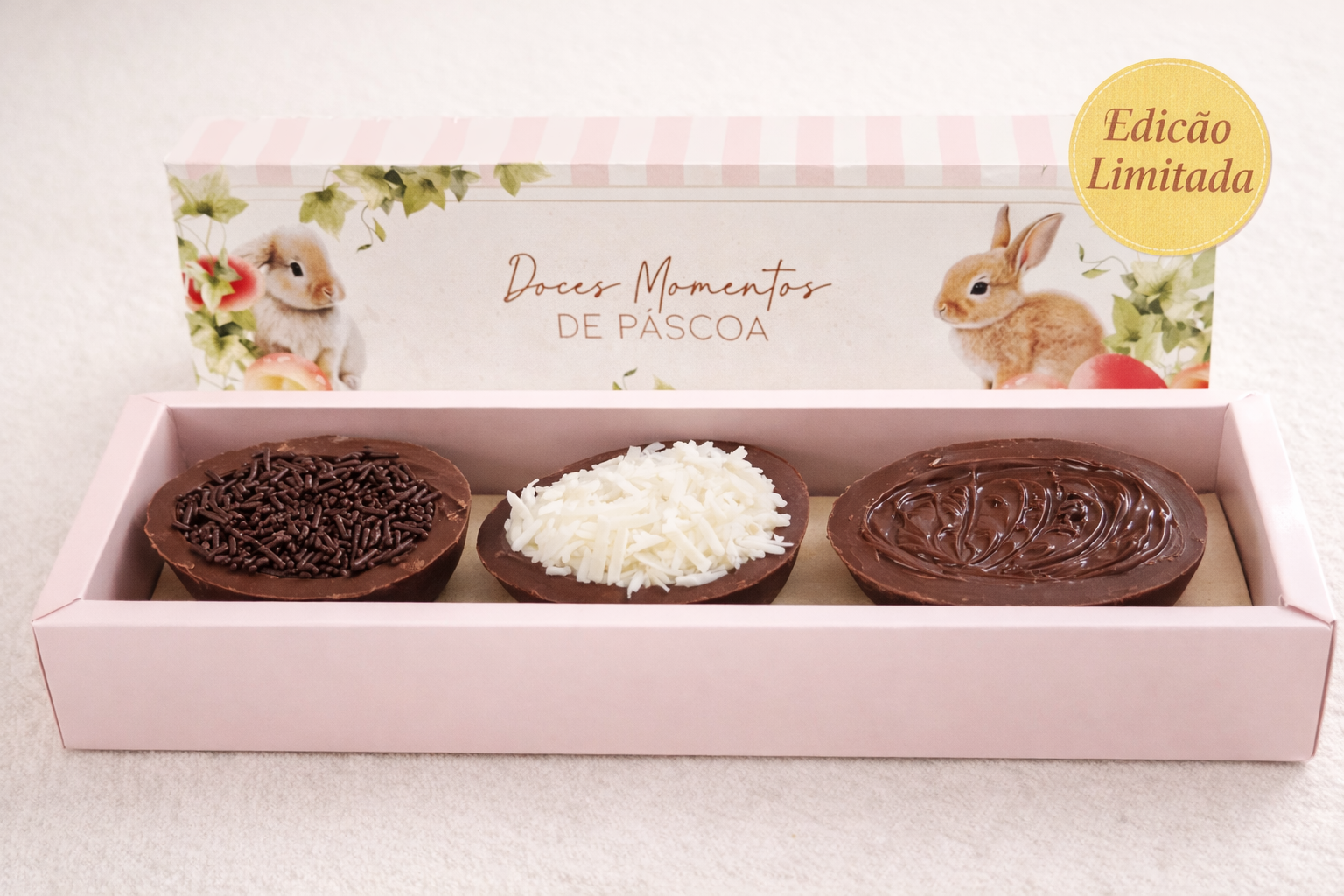 Caixa com três mini ovinhos de colher